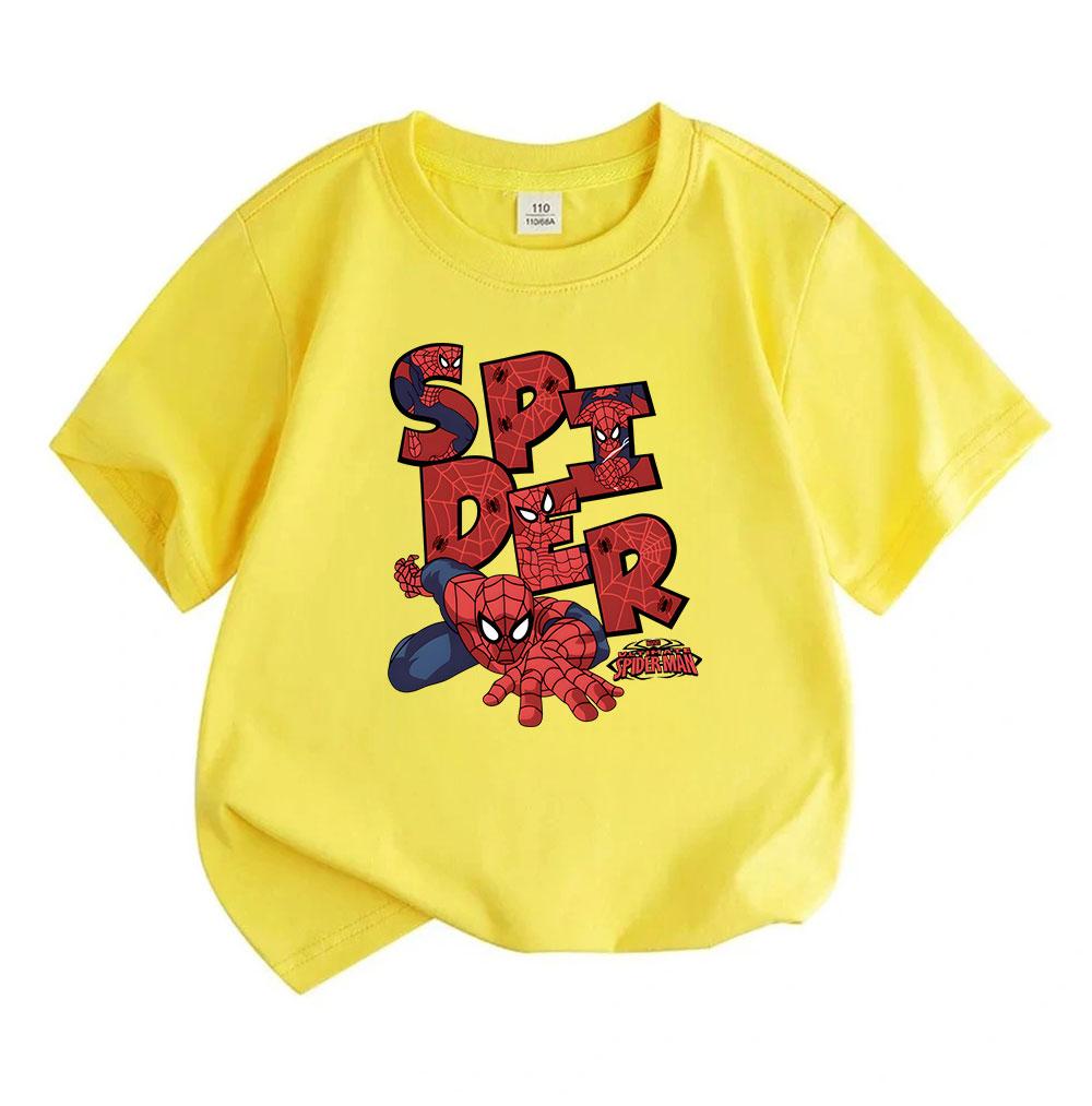 Cotton Kids Boys Girls Crew Neck Short Sleeve T-Shirt, Super Spider Hero Printed Casual Soft Breathable Summer Tee for Children Daily Wear