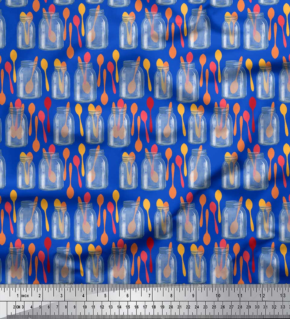 

Soimoi Black Japan Crepe Satin Тканина для пляшок і ложок Кухня з принтом на метри 42 дюйма 42 Inch Wide - Poly Crepe синій