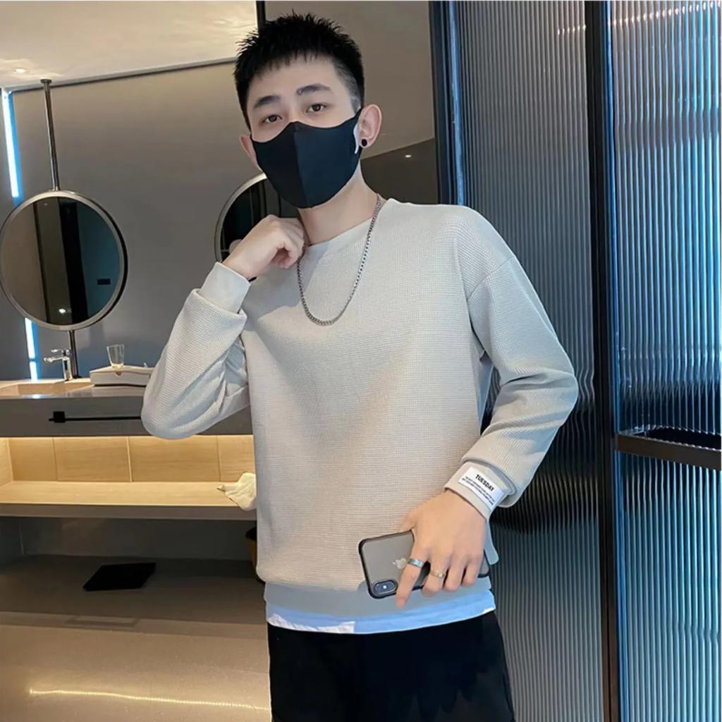 Winter Warm and Comfortable Jacket Simple Top Loose Long-sleeved T-shirt Sweater Men