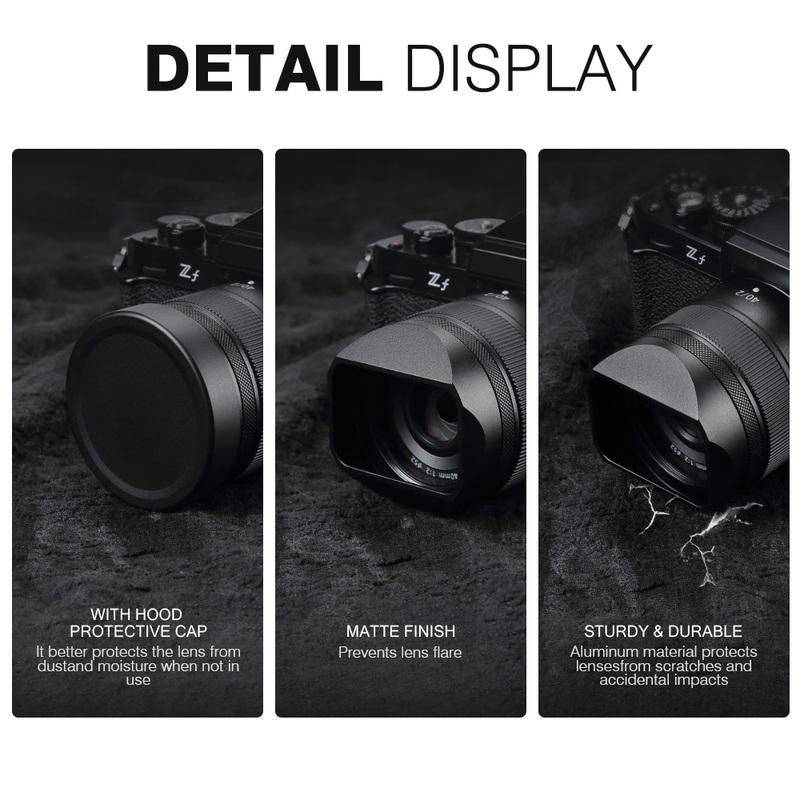 Square Metal Camera Lens Hood for Nikon Nikkor Z 28mm F2.8 Z 40 F2SE/Z 40mm F2 Lens Hood Lens Cap LH-N52 Replaces
