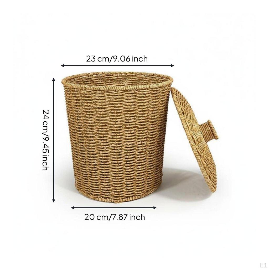 Cestino con coperchio Rattan Retro Texture Intrecciata Wicker Lattina Soggiorno, Camera da letto, Ufficio