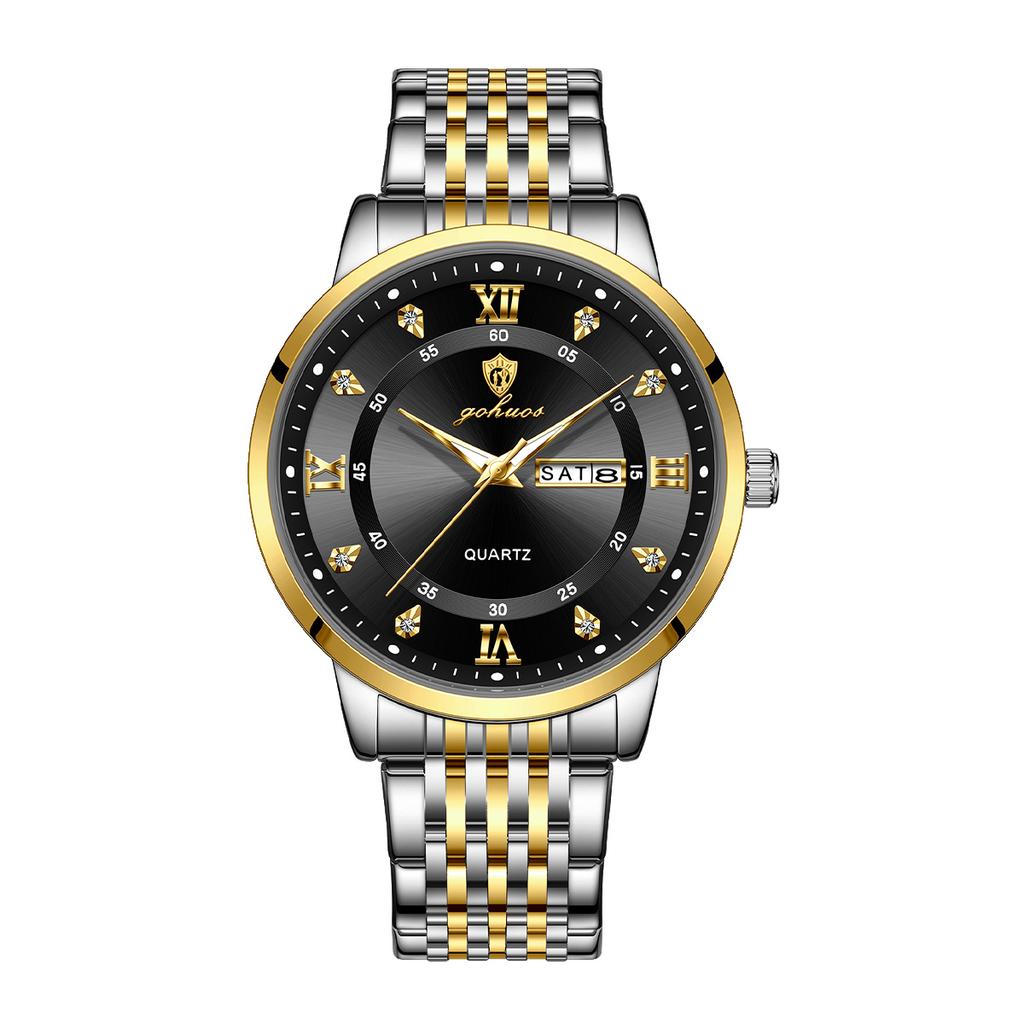 Gohuos 8806 Men Luxury Waterproof Luminous Hands Calendar Date Week Watch Stainless Steel Strap Top Quality Sport Wrist Watches