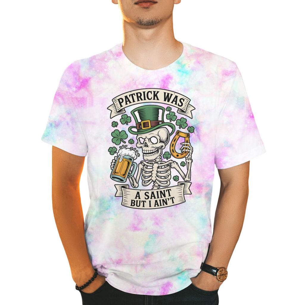 Unisexs St Patricks Day Shirt Patrick Was A Saint I Aint Print TShirt Irish Day Shirt Funny Skeleton Shamrock Leaves Graphic Tee