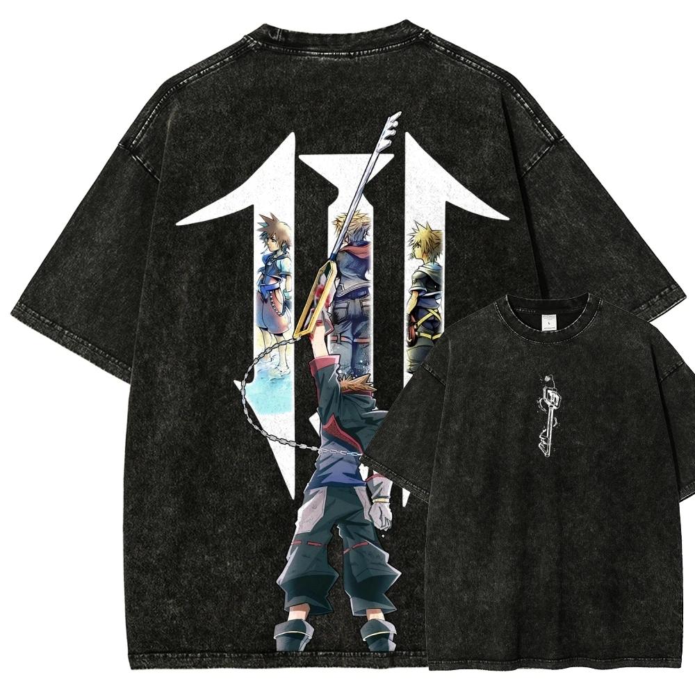 

Kingdom Hearts Washed T-shirt Year Round Clothing Personality Clothes Plus Size Unisex New Model Couples Y2k Short Sleeves Soft L