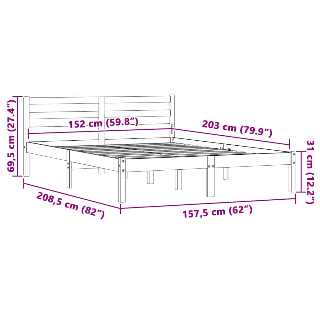 Bed Frame Natural 208.5 X 157.5 X 69.5 Cm Solid Pine Wood