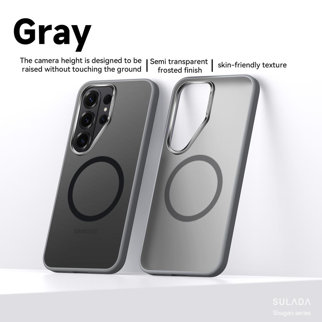 Luxury Metal Lens Frame Matte Transparent Magsafe Magnetic Phone Case For Samsung Galaxy S26 S25 Plus S26 Ultra Shockproof Cover