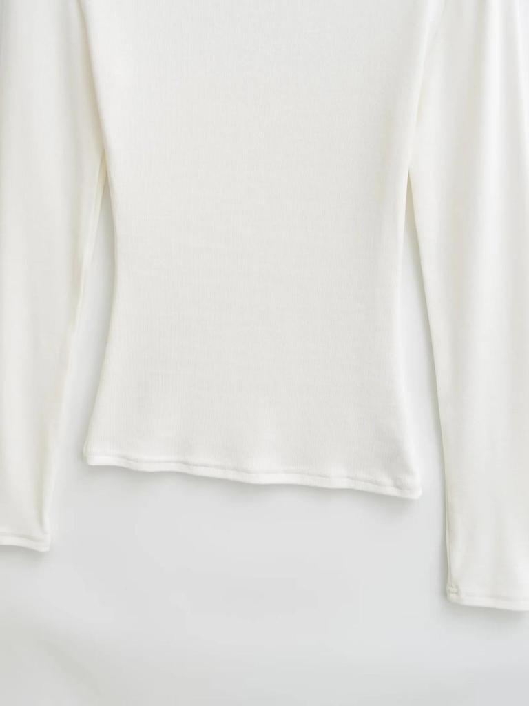 Women's Slim Fit Long Sleeve Cashmere T-Shirt with Half-High Collar for Spring and Autumn
