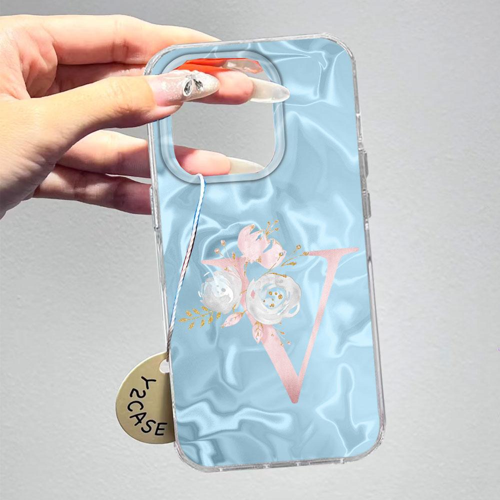 Pink Bule Couple A-Z Letter Flower Shockproof Phone Case For Xiaomi Redmi Note 12 10 8 9 Pro 10S 9s Silicone Shell Back Cover