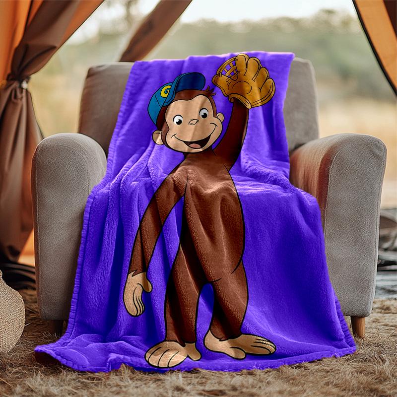 Curious George Flannel Blanket Soft Warm All-Season Throw, Design for Camping, Car Travel, Hiking Sofa, Bed, Office Perfect Gift for Parties