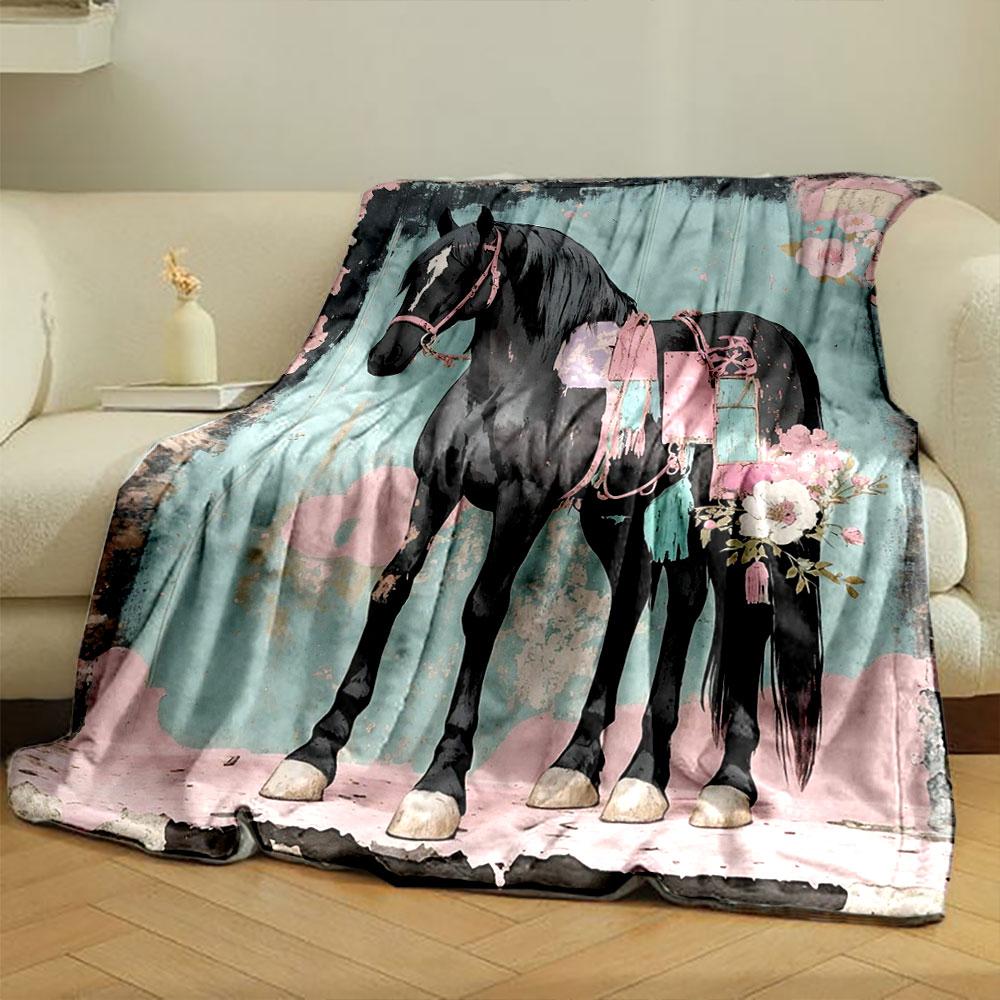 Vintage Stil Pferde Blumen Decke Schlafzimmer Decke für Wohnzimmer Sofa Mittagspause Weicher Überwurf für Festival Geschenk für Freund