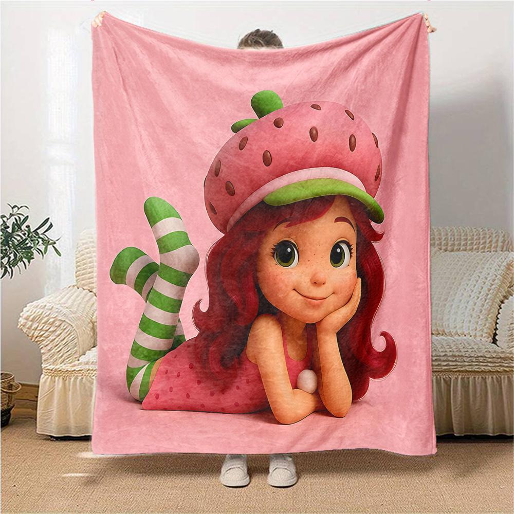 1Pc Strawberry Shortcake'S Sweet Adventure Blanket For Couch Bed Plush Cozy Fuzzy Blanket Super Soft Warm Blankets For Fall And Winter 0918257