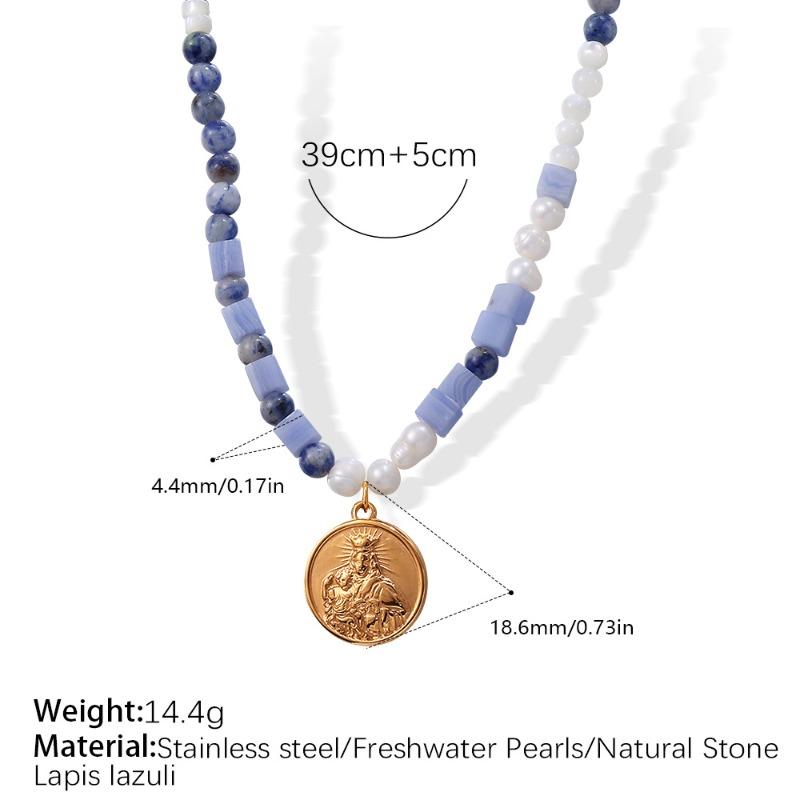 Meier High-quality necklace: geometric colorful natural stone clavicle chain with faux baroque beaded design