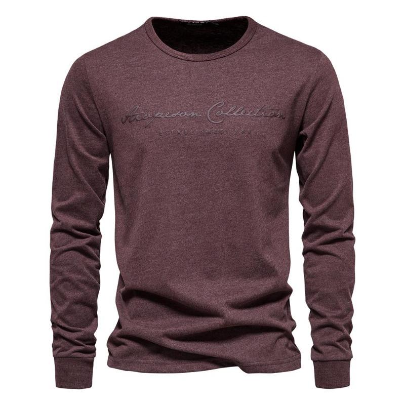 Cotton Long Sleeve Men's T-shirt Solid Color Letter Print Casual T Shirts for Men New Spring Tops Tee Men Clothing