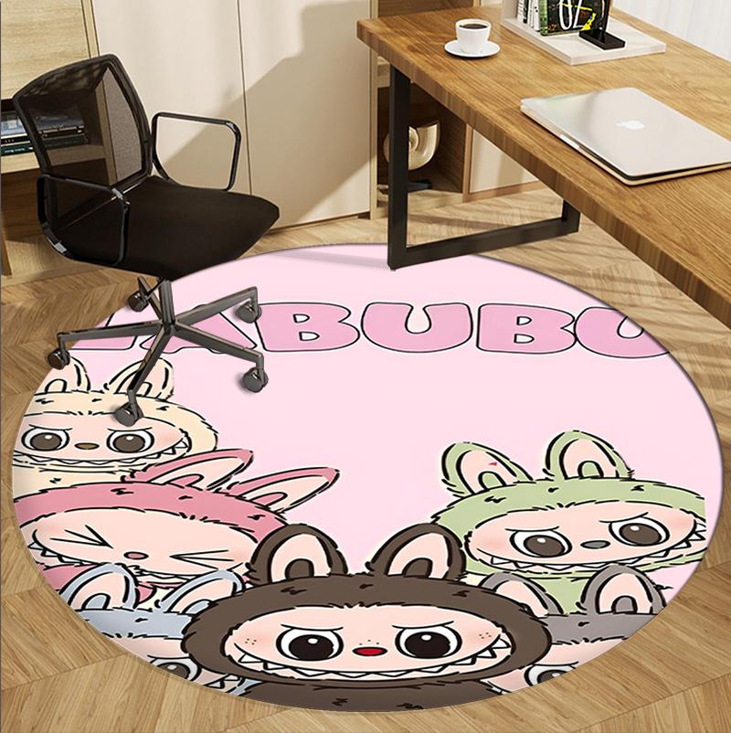 Labubu Pattern Round Rug, Indoor/Outdoor Mat, for Picnic, Gameroom, Bedroom, Office, Living Room, Home Decor Carpet, Birthday Gift