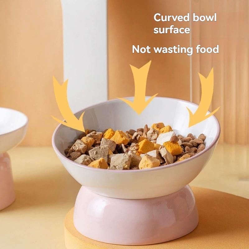 Elevated Ceramic Cat Bowl, Raised Slow Feeder for Cats & Small Dogs, Anti-Choking Neck Guard, Multiple Colors, Non-Slip Bowl