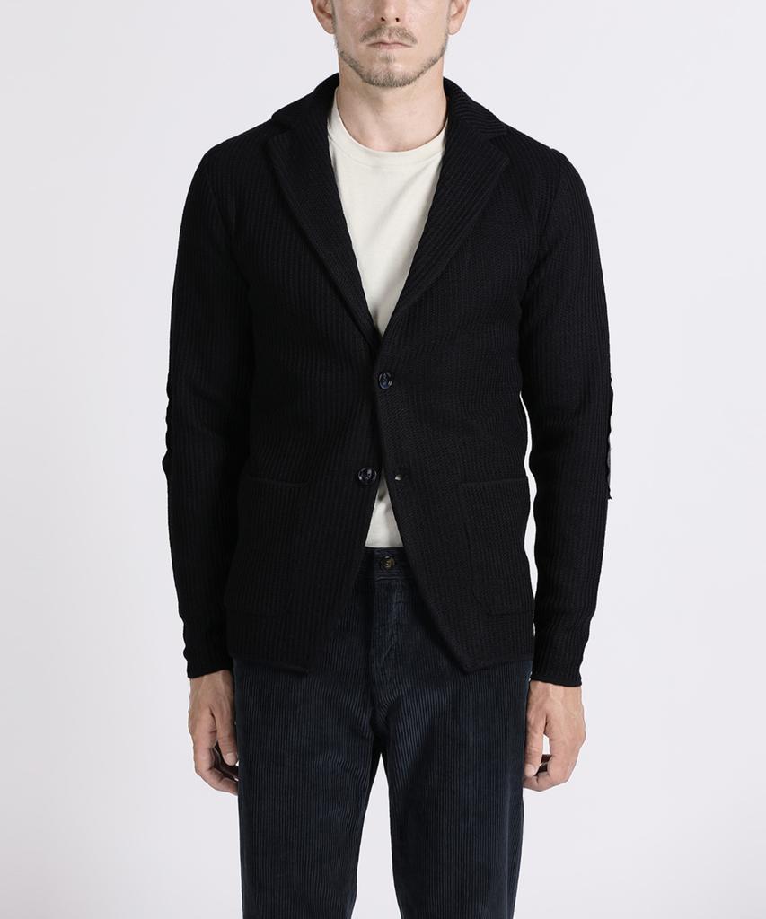 Panicale Navy Denim Patch Wool Knit Jacket