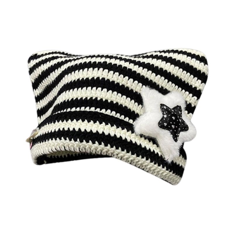 

Adult Knitted Star Stripe Hat Cute Students Outdoor Cycling Skiing Hat Lovely Cold Winter Keep Warm Hat for Teenagers
