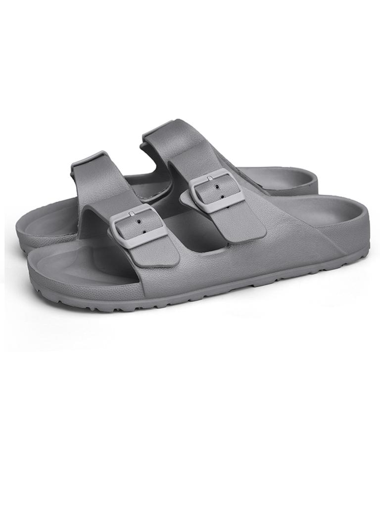 Women's Simple Solid Color Flat Heel Buckle Slip-On Slippers Large Size