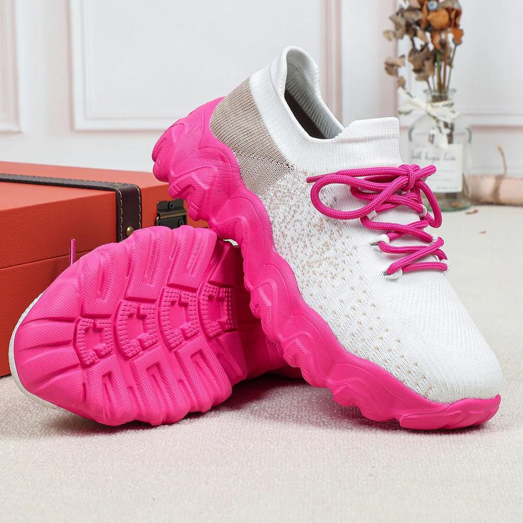 Breathable Platform Sneakers Knitted Chunky Shoes for Women Men Leisure Walking Shoes Trendy Socks Shoes Non-slip Wear-resistant