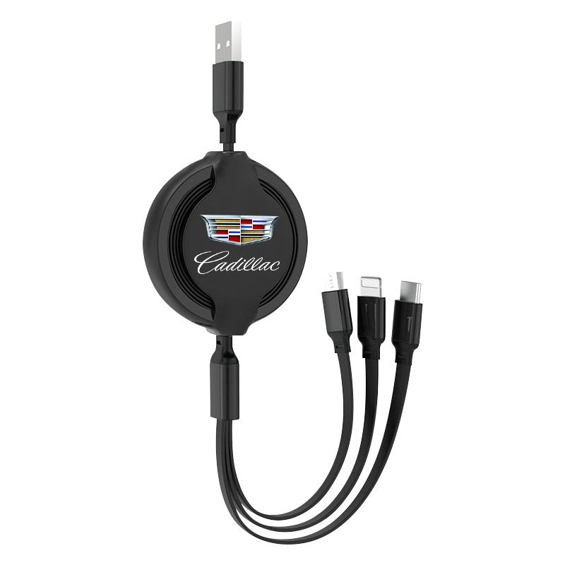 3 In1 Retractable Fast Charge Data Cable USB Android Type-C IPhone Car Accessories For Cadillac XT5 XTS CTS BLS SLS DTS SRX Escalade Tiburon Deville