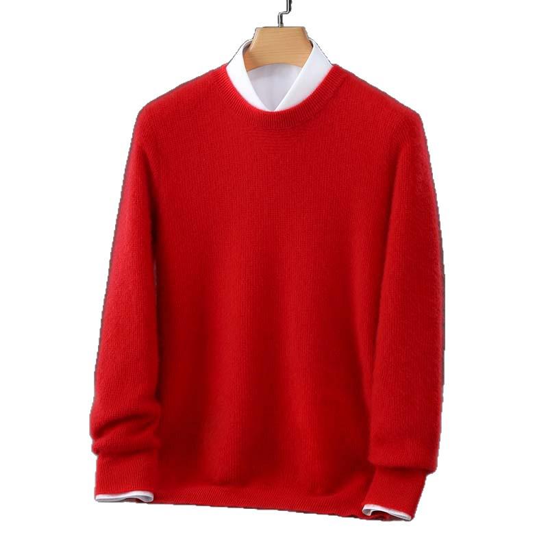 Men's Round Neck Thickened Business Pullover – 100% Australian Wool Cashmere Base Layer for Autumn/Winter.