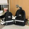 College Style Bow Print Schoolbag Women's Corduroy Backpack Large Capacity Student Backpack