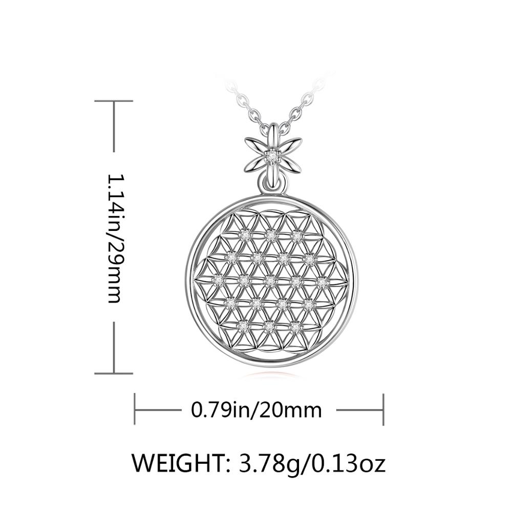 925 Sterling Silber Halskette „Blume des Lebens“ Heilige Kreise Großer runder Anhänger aus Sterlingsilber Geometrische Halsketten CYD419
