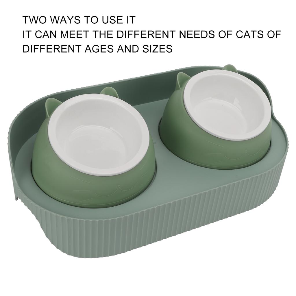 Ceramic Pet Bowl Set Food Grade Anti   Double Food Water Bowls for Cats Dogs Kittens and Puppies(Green [Cheongsam Meow] Green Background )