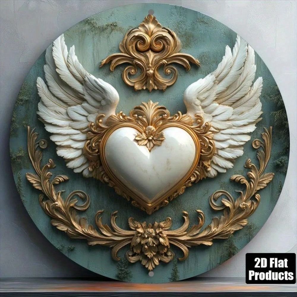 Heart Feather Metal Wall Art Sign Decor