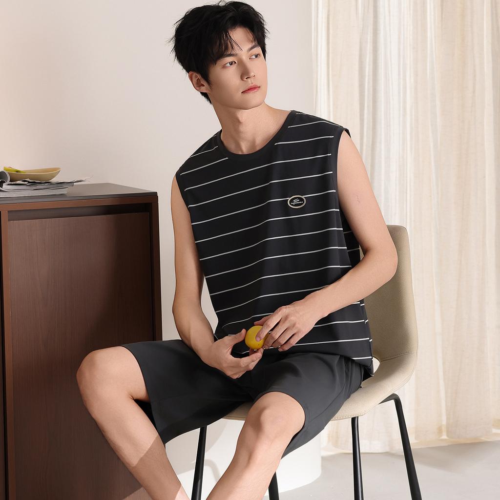 Cotton pure cotton vest pajamas men's summer sleeveless shorts pure cotton teen student loungewear men's suit