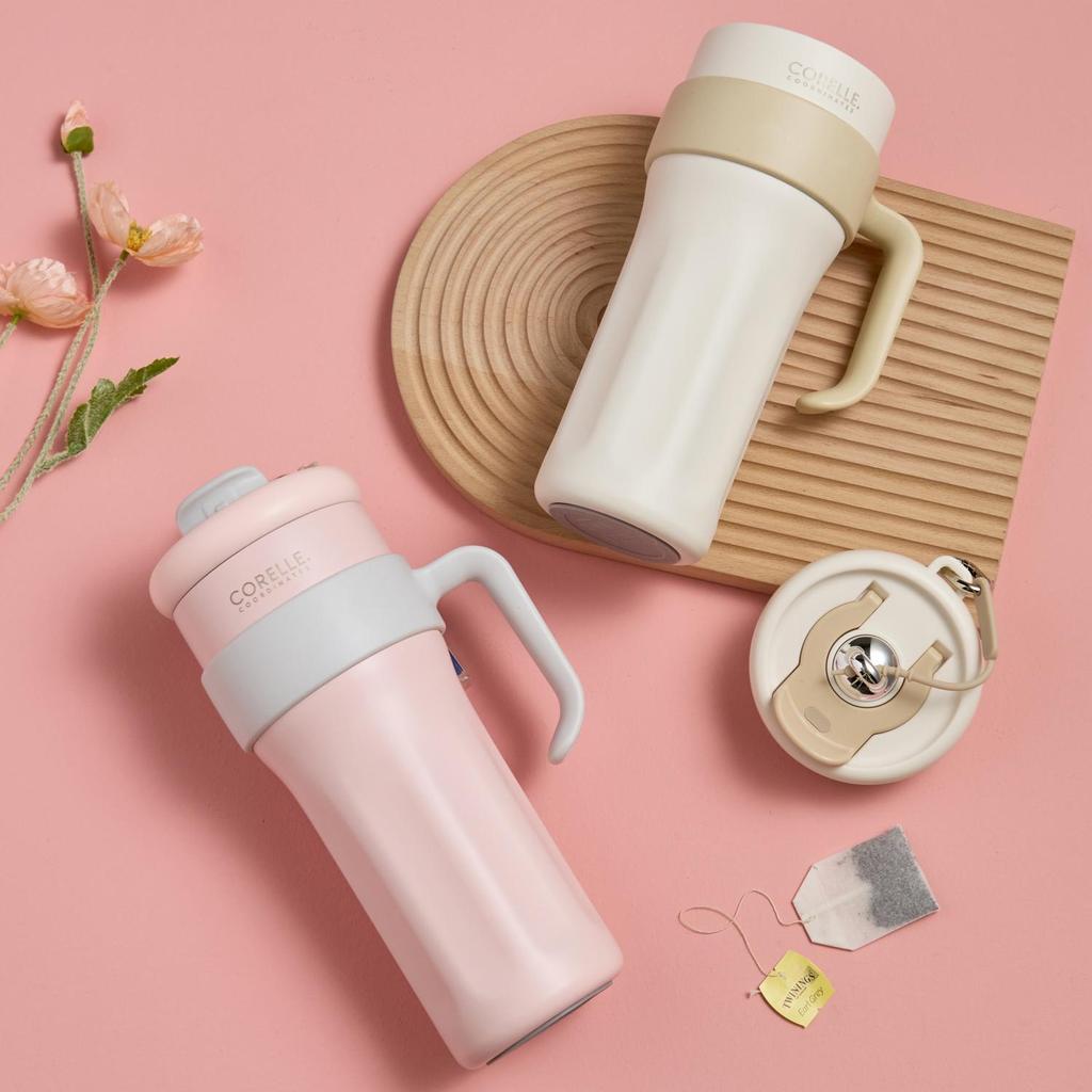 CORELLE COORDINATES Stinless Steel Vacuum Mug Tumbler (1.25L) with Straw Pink/White