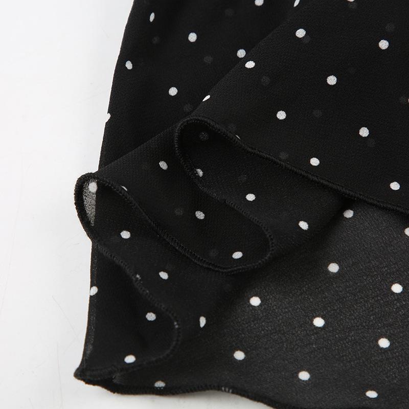 Korean Style Sheer Polka Dot V-Neck Mesh Top with Waist-Cinching Short Sleeves