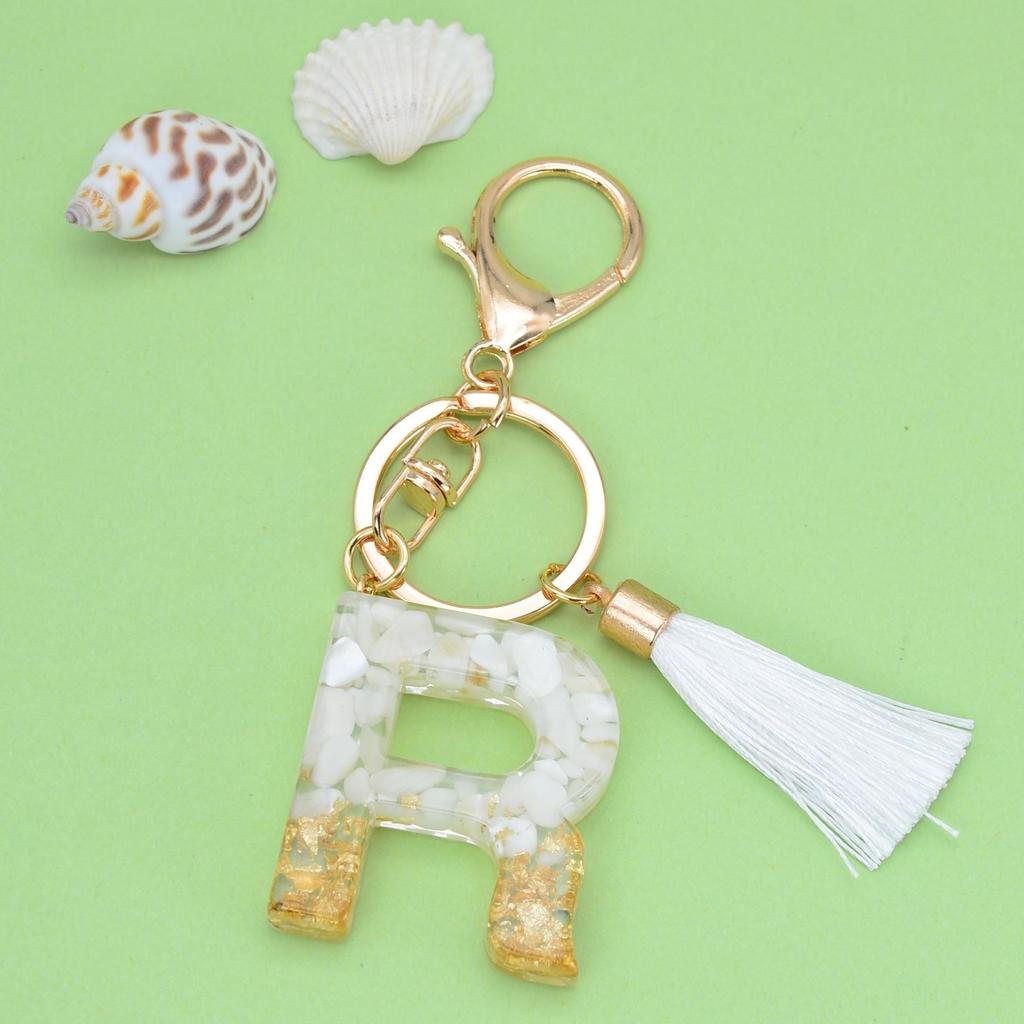 Trendy White Tassel Letter Keychain with Crystal Pendant