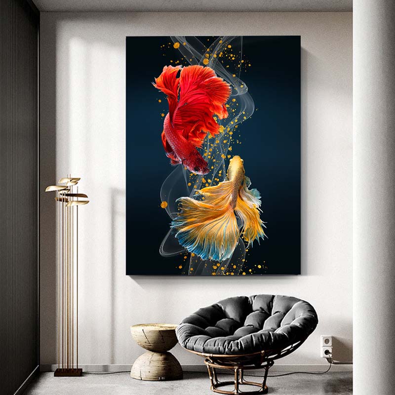 Abstract Colorful Betta Fish Animal Canvas Painting Wall Art Picture Posters and Prints Home Decor for Living Room