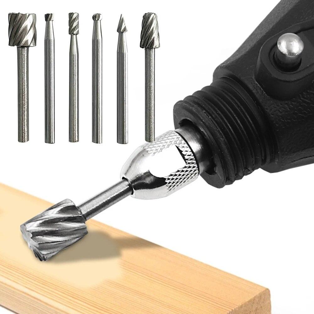 6pc High-speed Steel Woodworking Small Rotary File Grinding up Head DIY Carpenter Polishing and Trimming Electronic Tool Collection
