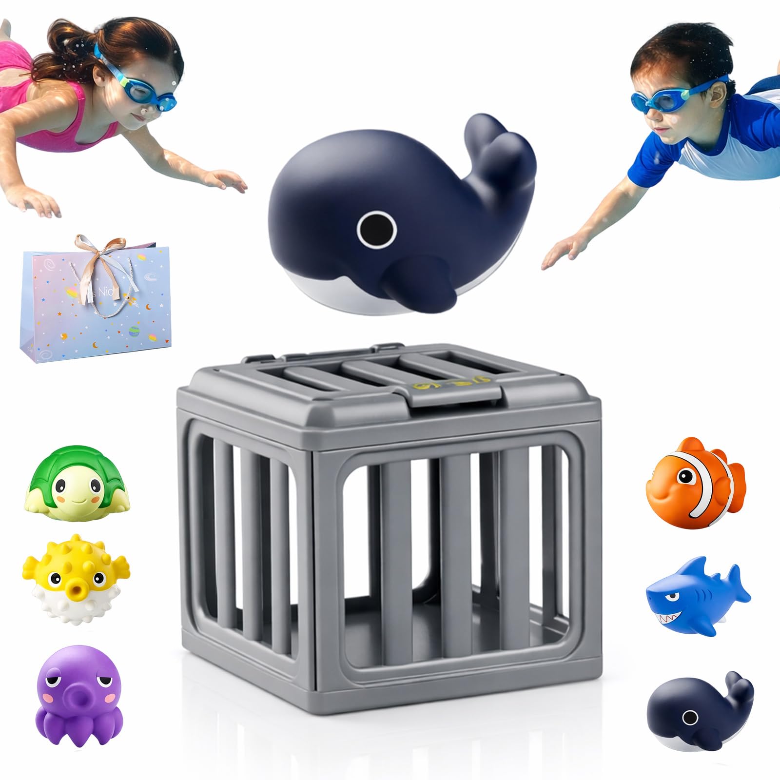 

Seek and Splash Pool Game, Kids Pool Diving Toys with Animals Floating Easy Release, Abs, Water Swimming Dive Pool Game, Toddler Bath Toy Play Set