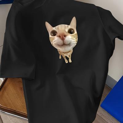 Katze mit übergroßem Kopf Meme T-Shirt Atmungsaktiv Kühl, Bequemes Tragen, Täglich Lässig