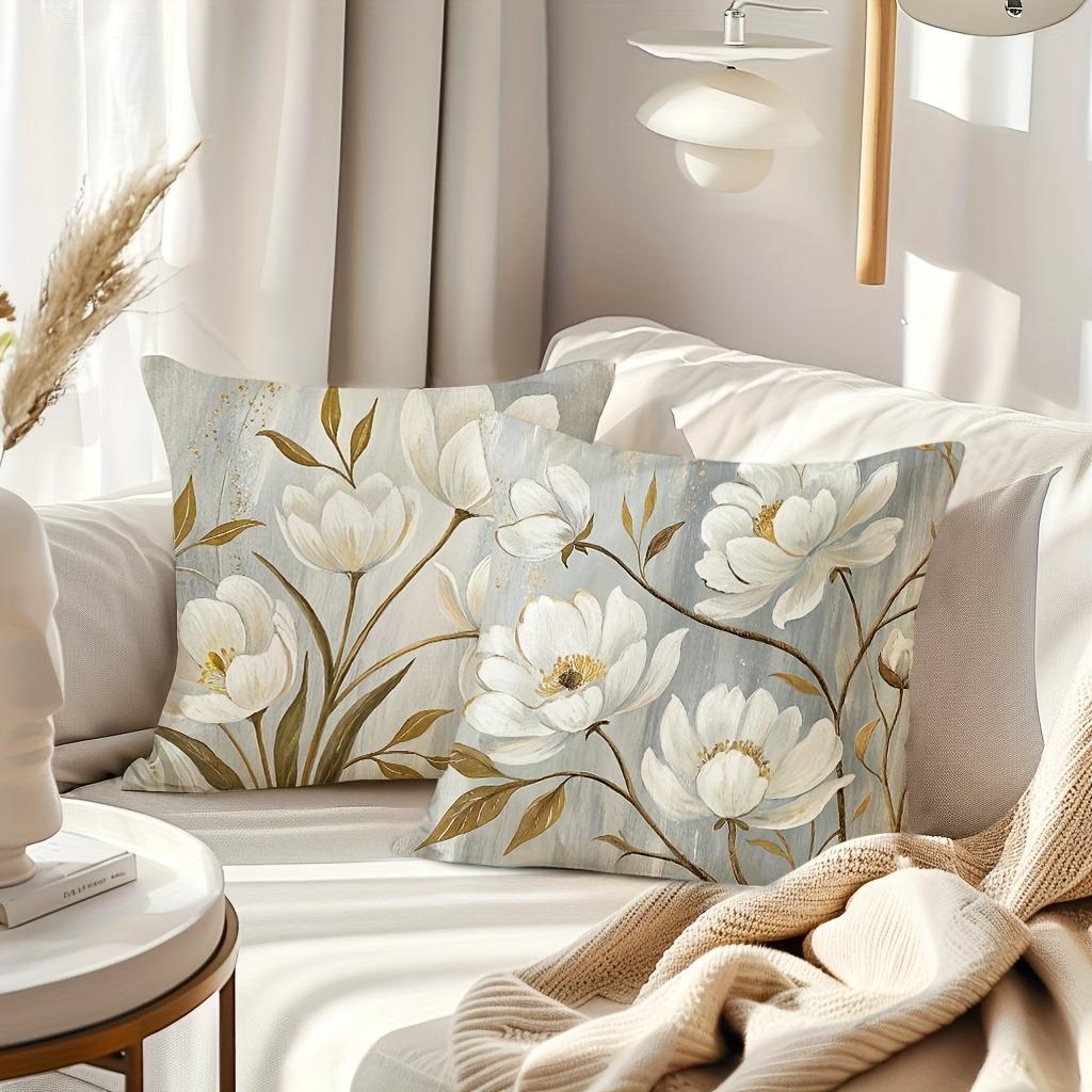 Refined Light - Toned Floral Pillow CoversLiving Room Sofa Cushion Cover, Soft and Comfortable, Bedroom Room Decoration