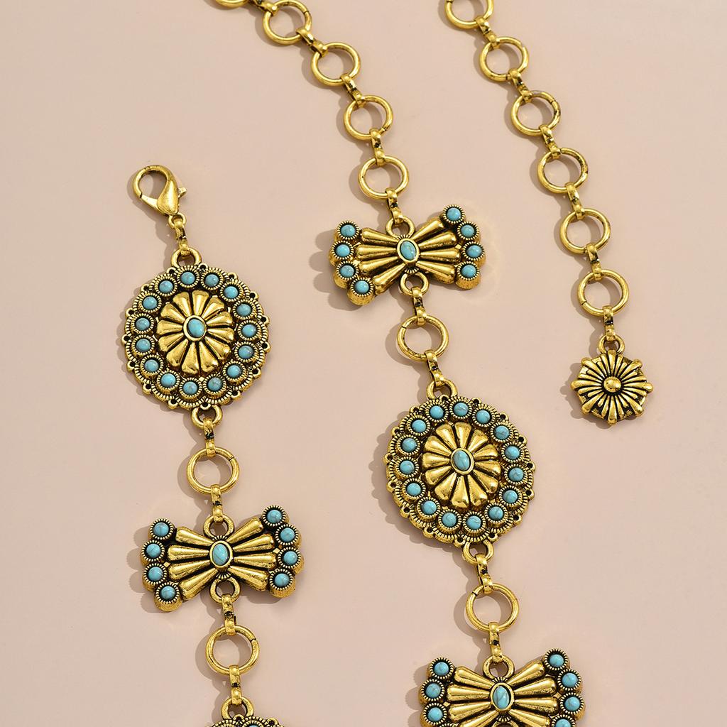 Women's Exquisite Heavy Industry Turquoise Inlaid with Fashionable Palace Style Heavy Metal Waist Chain Elegant Belt