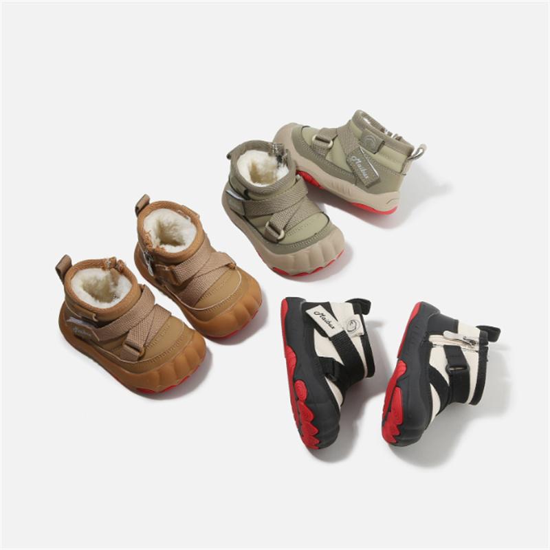 Winter Baby Shoes For Boys Leather Waterproof Shoes Warm Plush Toddler Kids Shoes Girls Boots 16-26