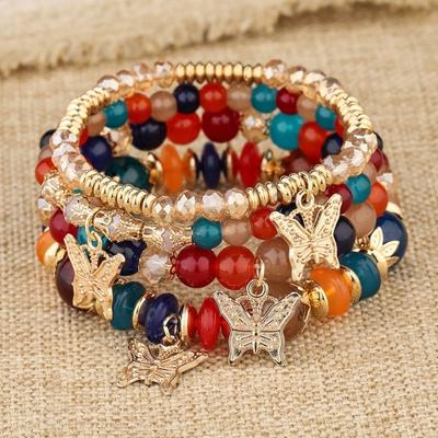 4 pezzi Braccialetto da donna in stile Boemia con perline di cristallo finto e farfalle, ciondolo elastico, regalo di gioielli