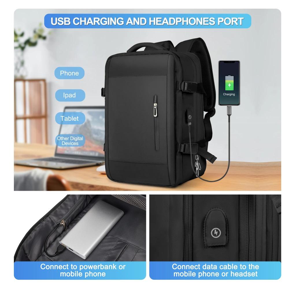 Reiserucksack für Männer, erweiterbarer Laptop-Rucksack mit USB-Anschluss, große wasserdichte Anti-Diebstahl-Business-Computertasche für Frauen