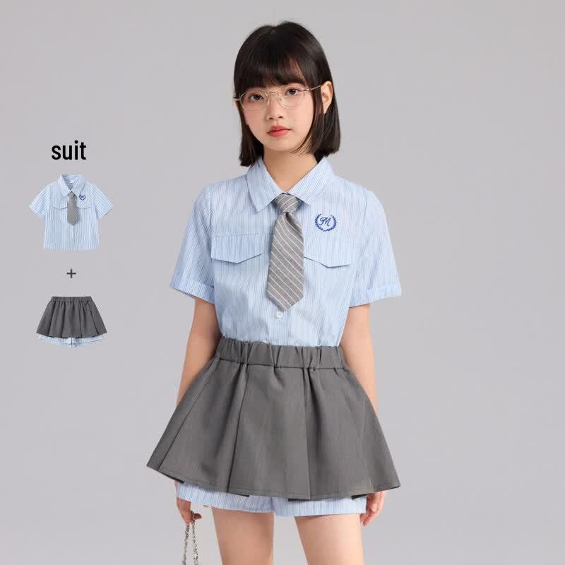 Girls' Academy Style Summer Set with Tie and Safety Shorts