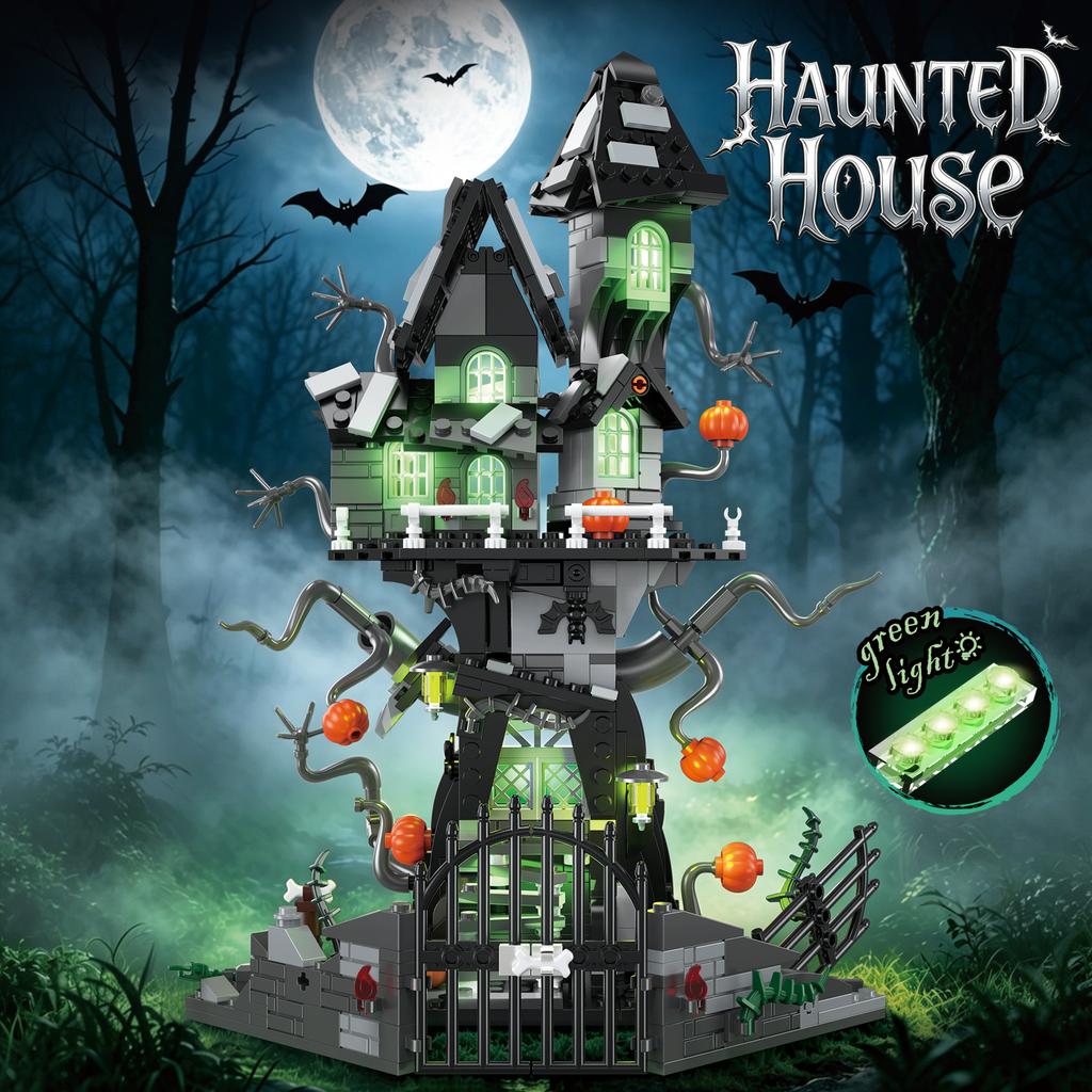 K96115 Halloween Albtraumschloss Bausteine Geist Skelett Kürbishütte Modellsteine Spielzeug Ornament DIY Geschenke Jungen