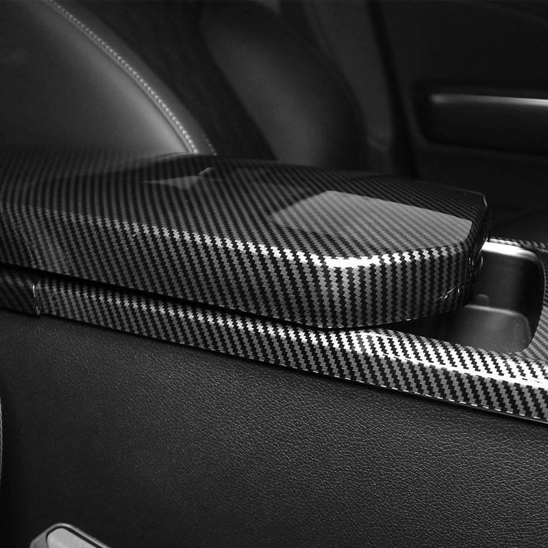 Car Interior Accessories Centre Console Armrest Compartment Lid Cover Carbon Fiber Style ABS Material For Kia Stinger 2018-