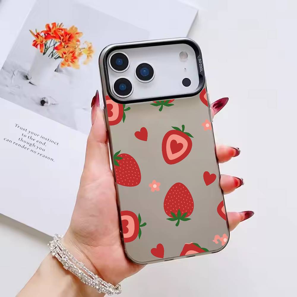 

cuteSummer Strawberry Flowers Phone Case Color Silver Shell For IPhone 17 16 15 14 13 12 11 Pro Max Plus iPhone15promax