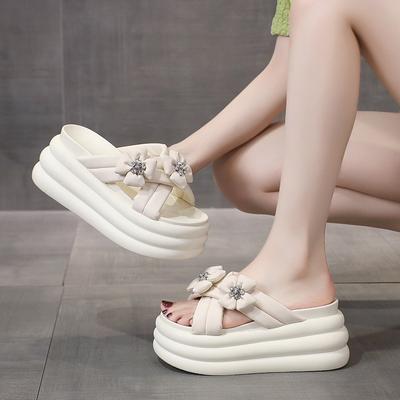 Fashion New Summer Women Slippers Flip-Flops Ladies Beach Bling Shoes Wedge Heels Shoes Woman High Platform Slippers Outside Sandals 8CM