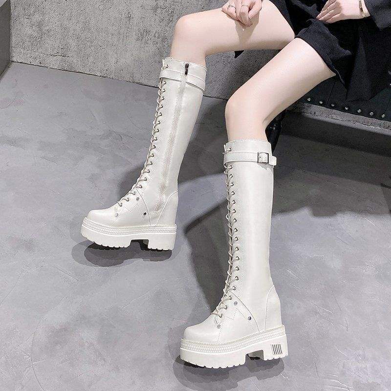 Damenstiefel mit dicker Sohle, Damen 2025 neue lange Ritterstiefel, aber die Kniehöhe nimmt zu. Die langen Stiefel sind dünn, Frühling und Herbst kleine Männer