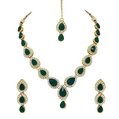 Kristalle, versilberte Kundan-Halskette, Schmuckset mit Ohrringen und Maang Tikka für Party, Hochzeit, Verlobung