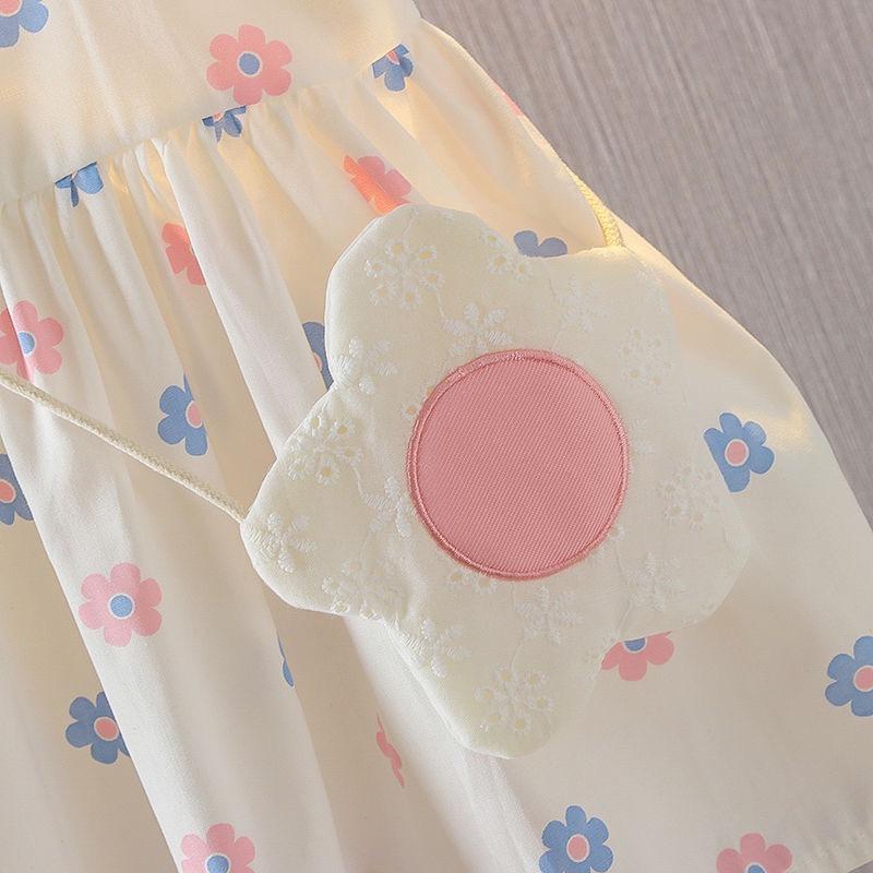 Summer Baby Girls' Dress Set Cute Bag Kids Fresh Floral Bow Strap Daily Thin Sleeveless Vest Girl Dress